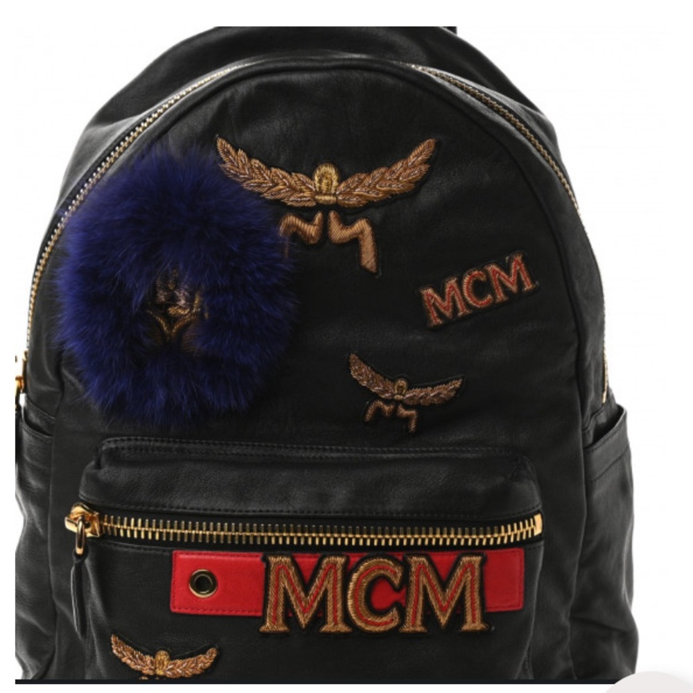 ‼️SOLD‼️MCM BLACK LEATHER BACKPACK with Gold and Red Details